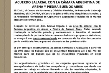 Acuerdo salarial con la Cámara Argentina de Arena y Piedra de Buenos Aires